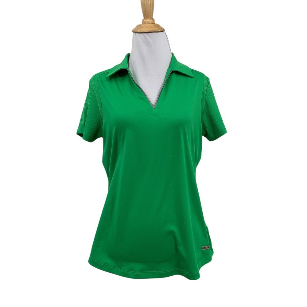Annika Cutter & Buck Shirt Womens M Medium Fern V Neck Short Sleeve Golf Polo